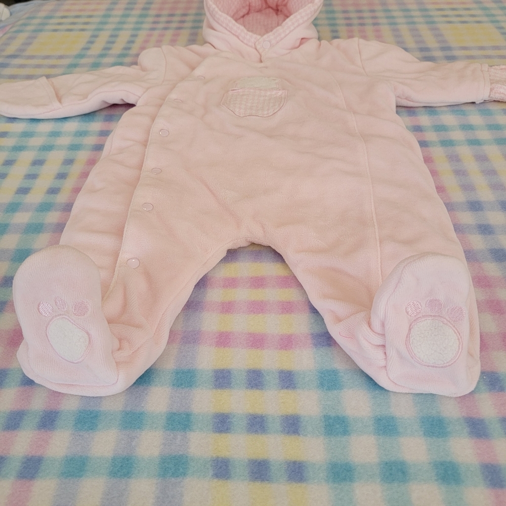 MINIBASIX ♡ Sweet Vintage Pink 'n White Baby Girl Velvet Teddy Bear Bunting 0-3M - Picture 12 of 17